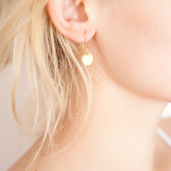 14K Yellow Gold Filled Round Disk Dangle Earrings - Picture 5 of 8